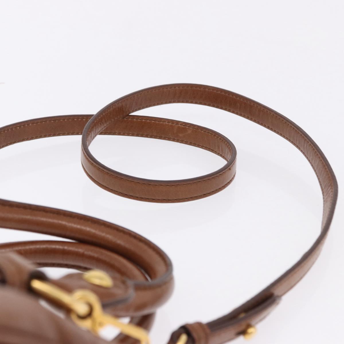Miu Miu Side Ribbon Hand Bag Leather 2way Brown Gold RN0893 Auth am12206V