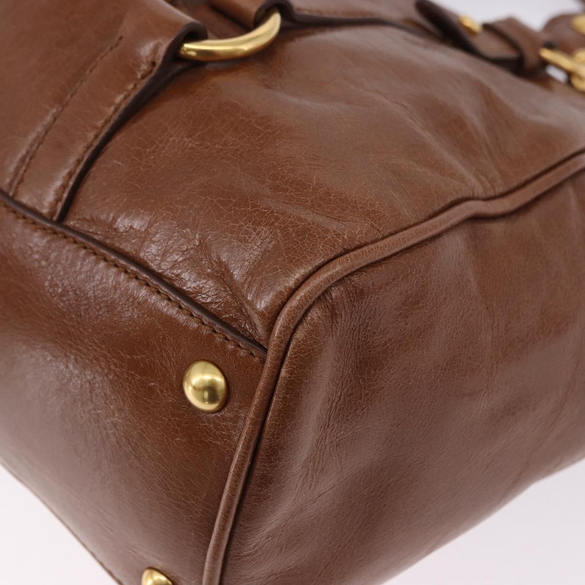 Miu Miu Side Ribbon Hand Bag Leather 2way Brown Gold RN0893 Auth am12206V