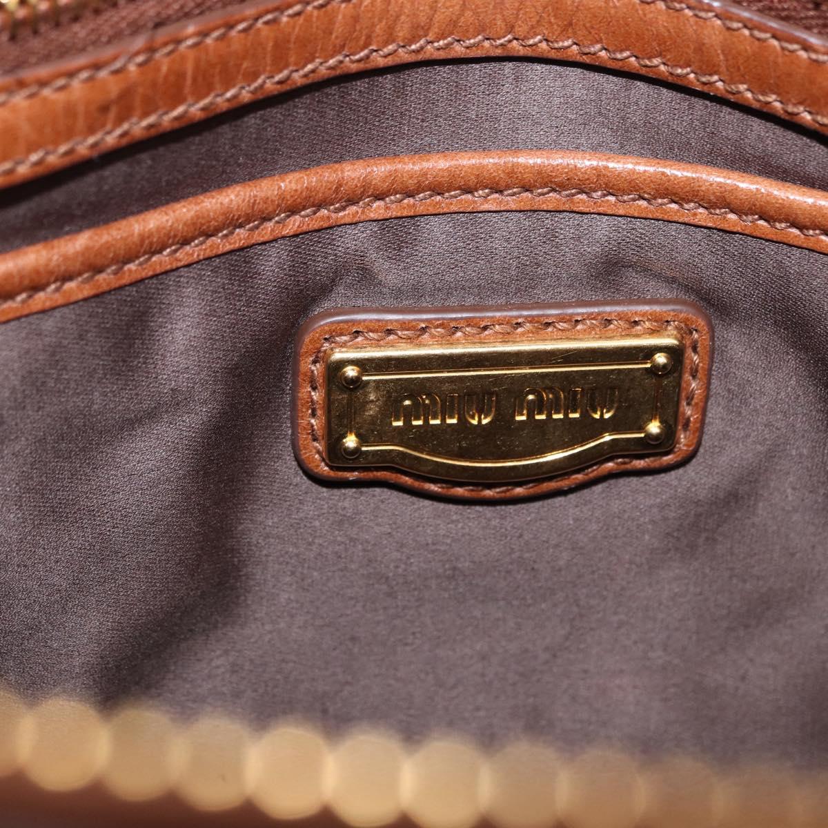 Miu Miu Side Ribbon Hand Bag Leather 2way Brown Gold RN0893 Auth am12206V