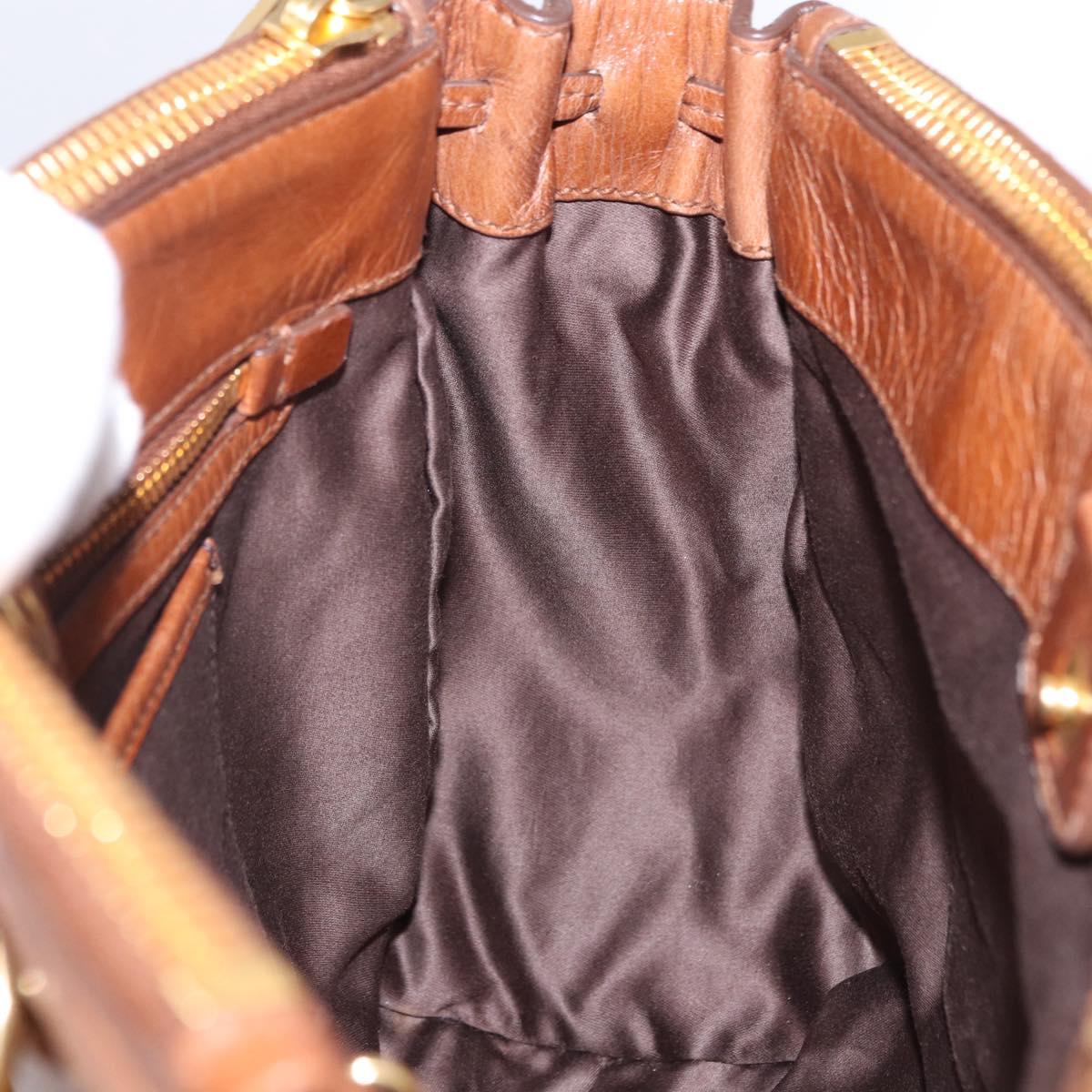 Miu Miu Side Ribbon Hand Bag Leather 2way Brown Gold RN0893 Auth am12206V