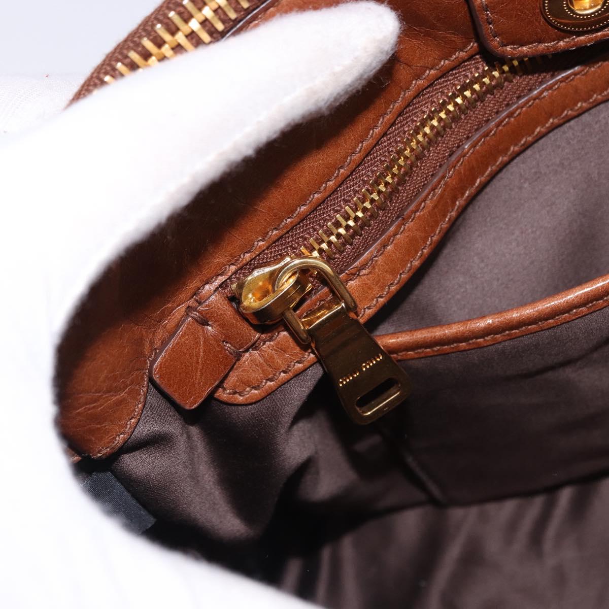 Miu Miu Side Ribbon Hand Bag Leather 2way Brown Gold RN0893 Auth am12206V