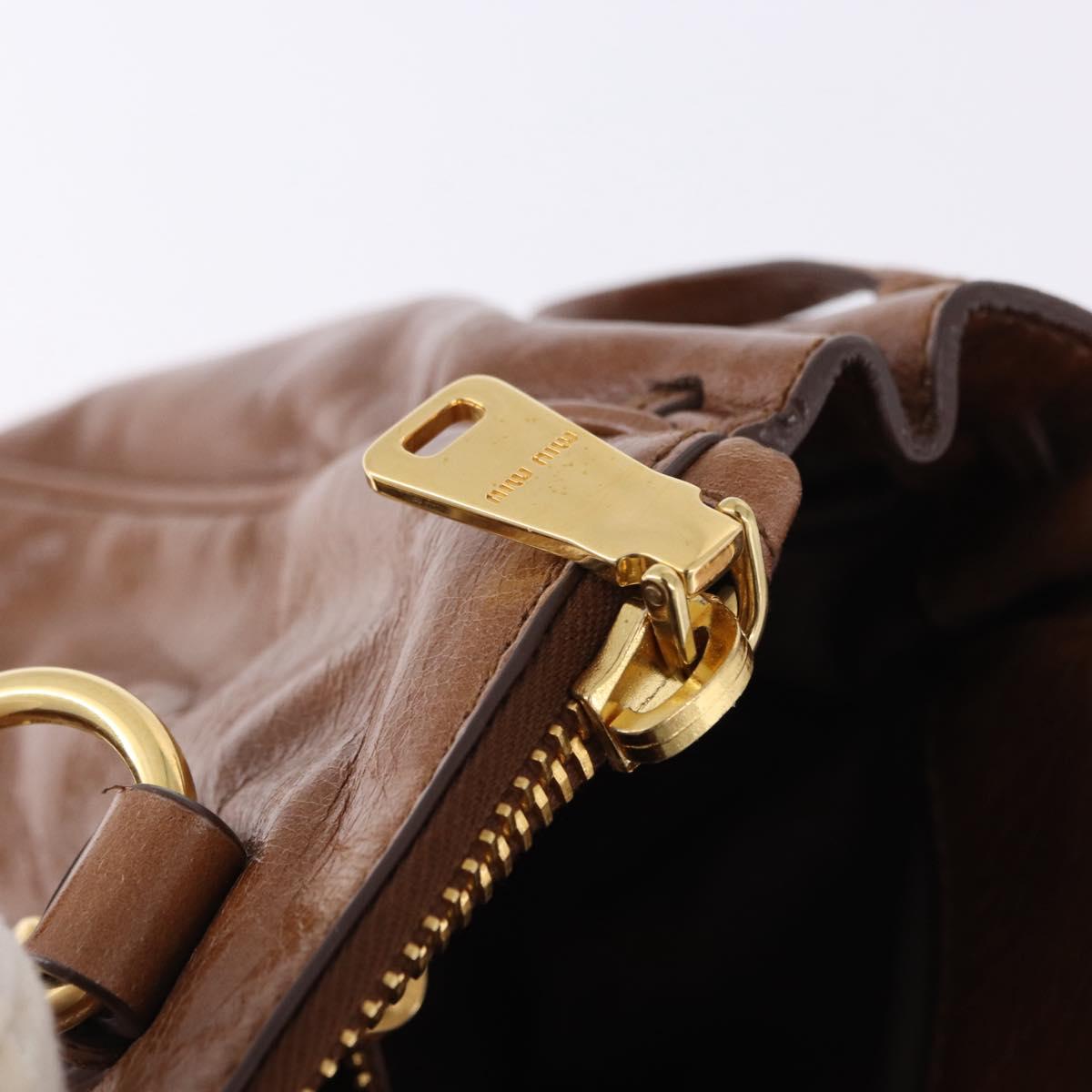 Miu Miu Side Ribbon Hand Bag Leather 2way Brown Gold RN0893 Auth am12206V