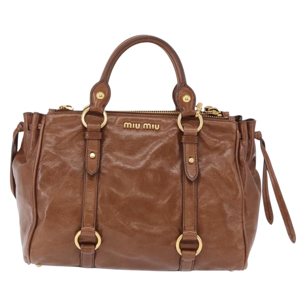 Miu Miu Side Ribbon Hand Bag Leather 2way Brown Gold RN0893 Auth am12206V