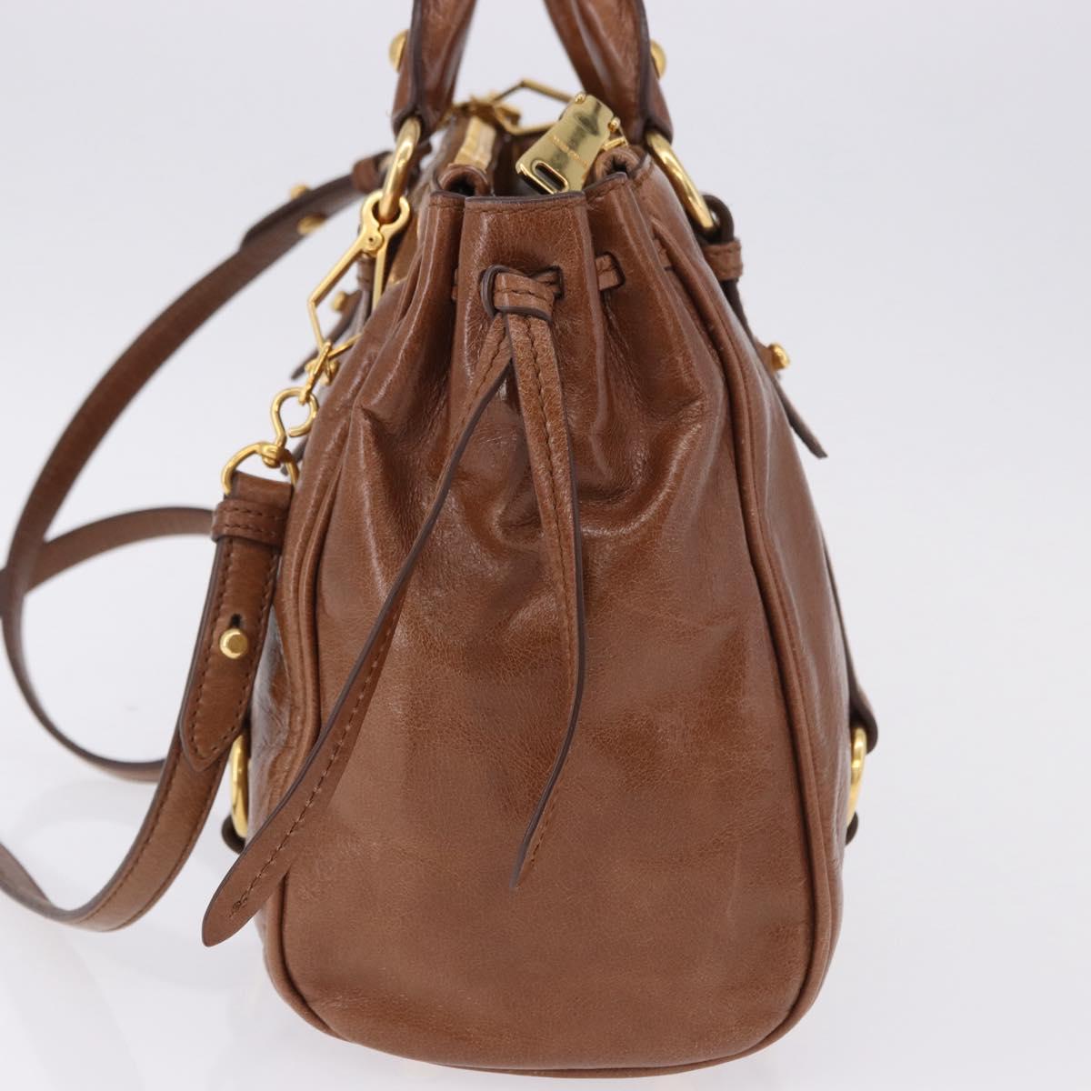 Miu Miu Side Ribbon Hand Bag Leather 2way Brown Gold RN0893 Auth am12206V