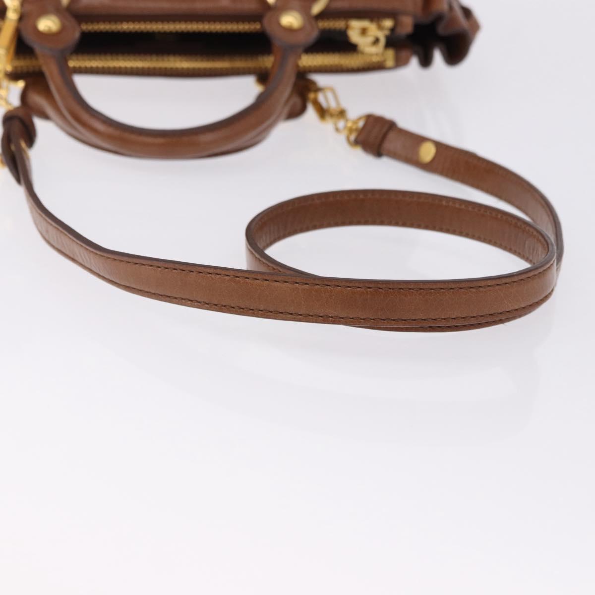 Miu Miu Side Ribbon Hand Bag Leather 2way Brown Gold RN0893 Auth am12206V