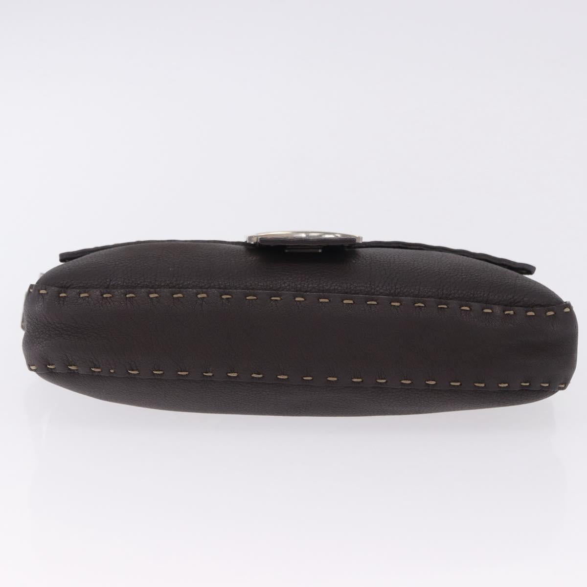 FENDI Selleria Mamma Baguette Bag Leather Dark Brown Silver Auth am12207V