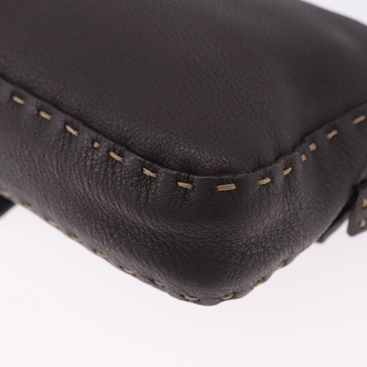 FENDI Selleria Mamma Baguette Bag Leather Dark Brown Silver Auth am12207V