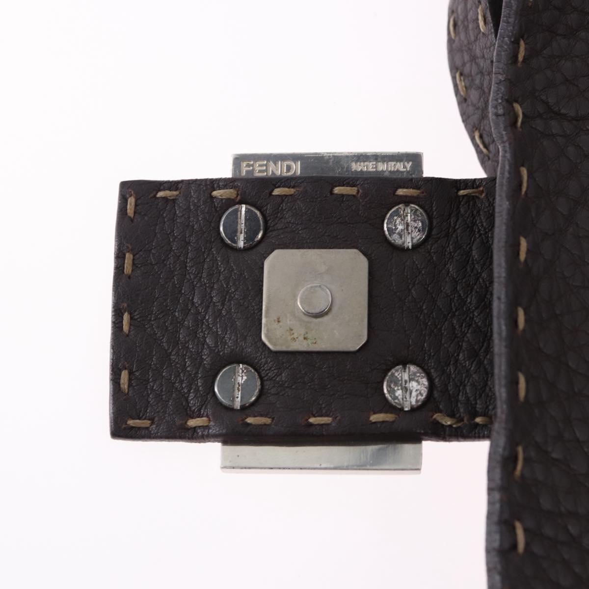 FENDI Selleria Mamma Baguette Bag Leather Dark Brown Silver Auth am12207V