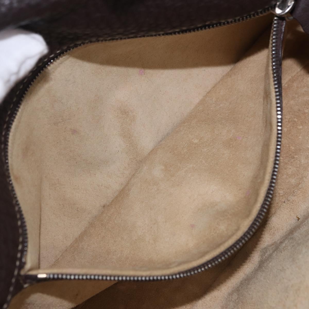 FENDI Selleria Mamma Baguette Bag Leather Dark Brown Silver Auth am12207V