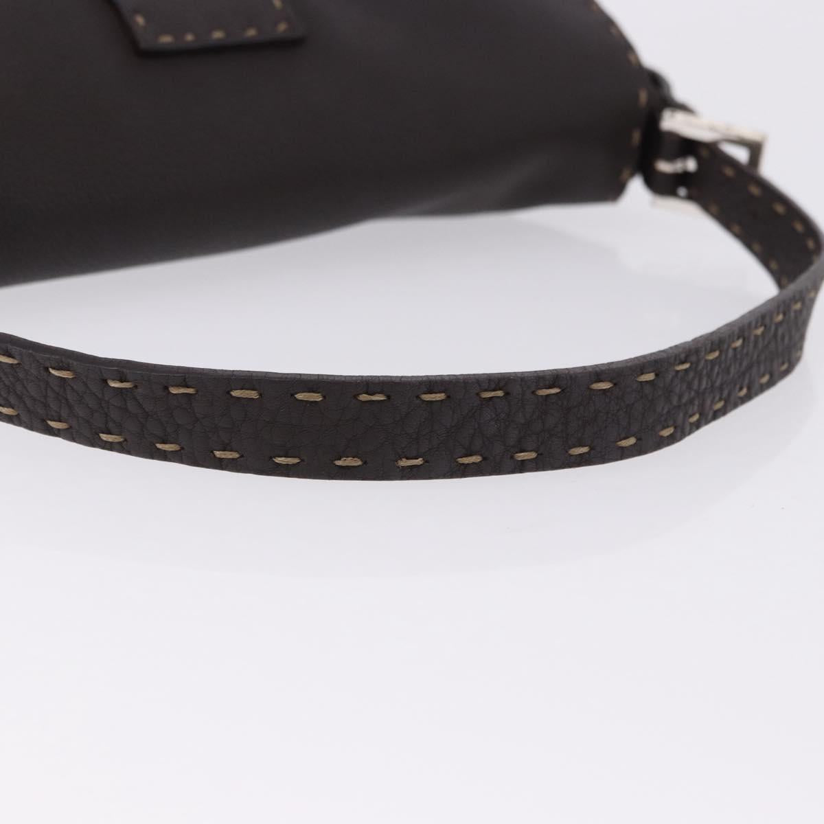 FENDI Selleria Mamma Baguette Bag Leather Dark Brown Silver Auth am12207V