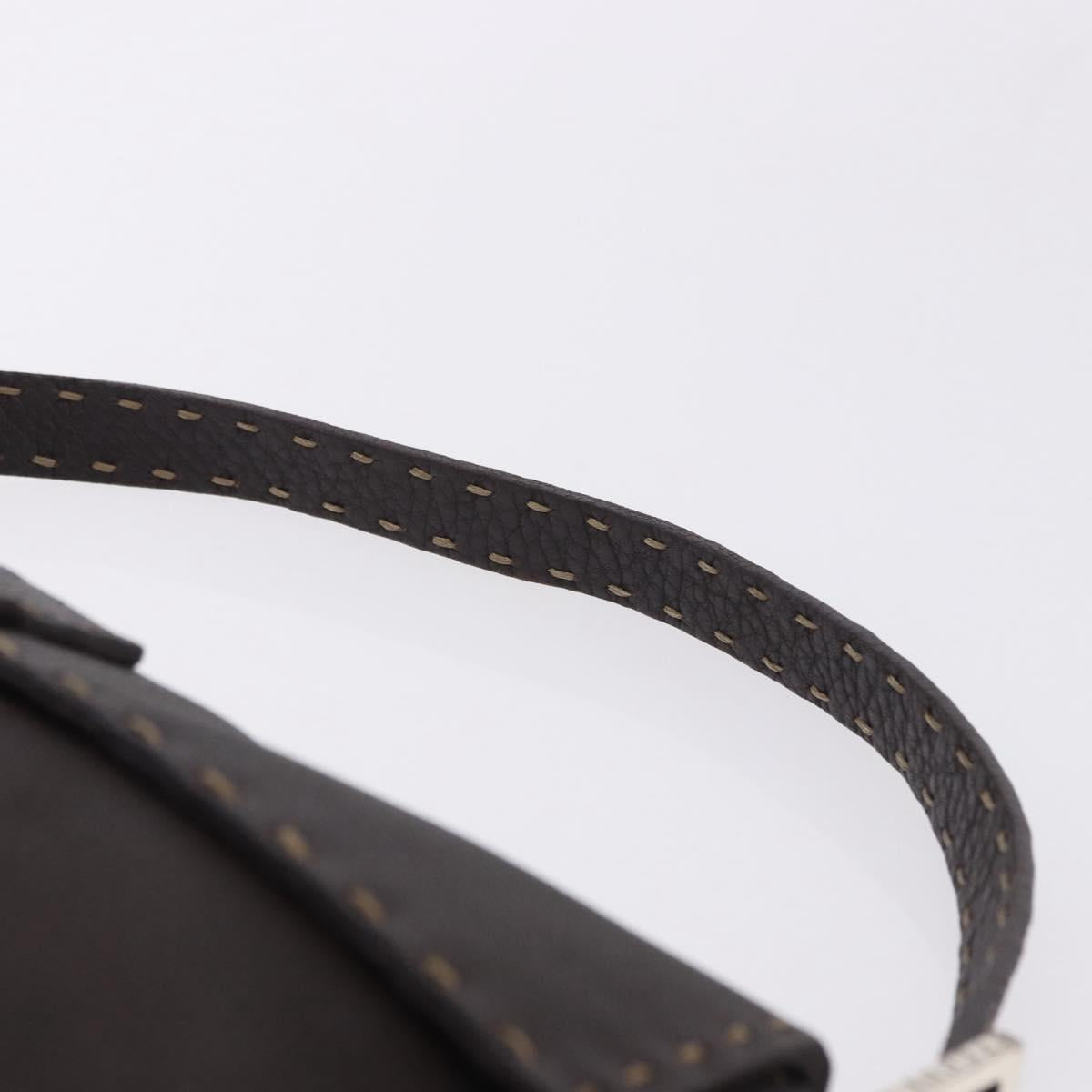 FENDI Selleria Mamma Baguette Bag Leather Dark Brown Silver Auth am12207V
