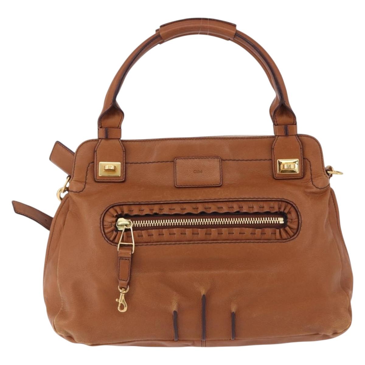 Chloe Margaret Hand Bag Leather 2way Brown Gold Auth am12208A