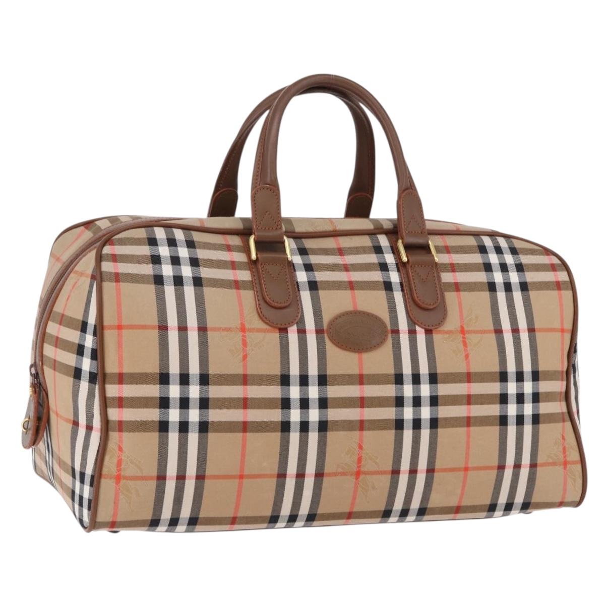 BURBERRY Nova Check Boston Bag Canvas Beige Gold Auth am12209V