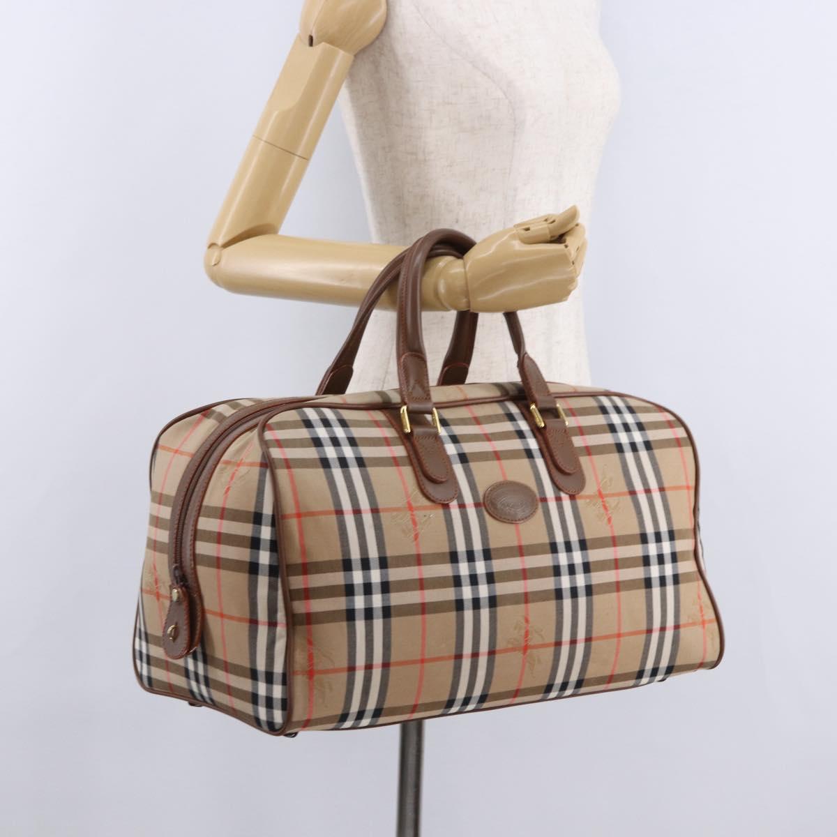BURBERRY Nova Check Boston Bag Canvas Beige Gold Auth am12209V