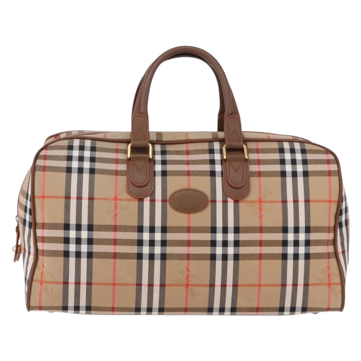 BURBERRY Nova Check Boston Bag Canvas Beige Gold Auth am12209V