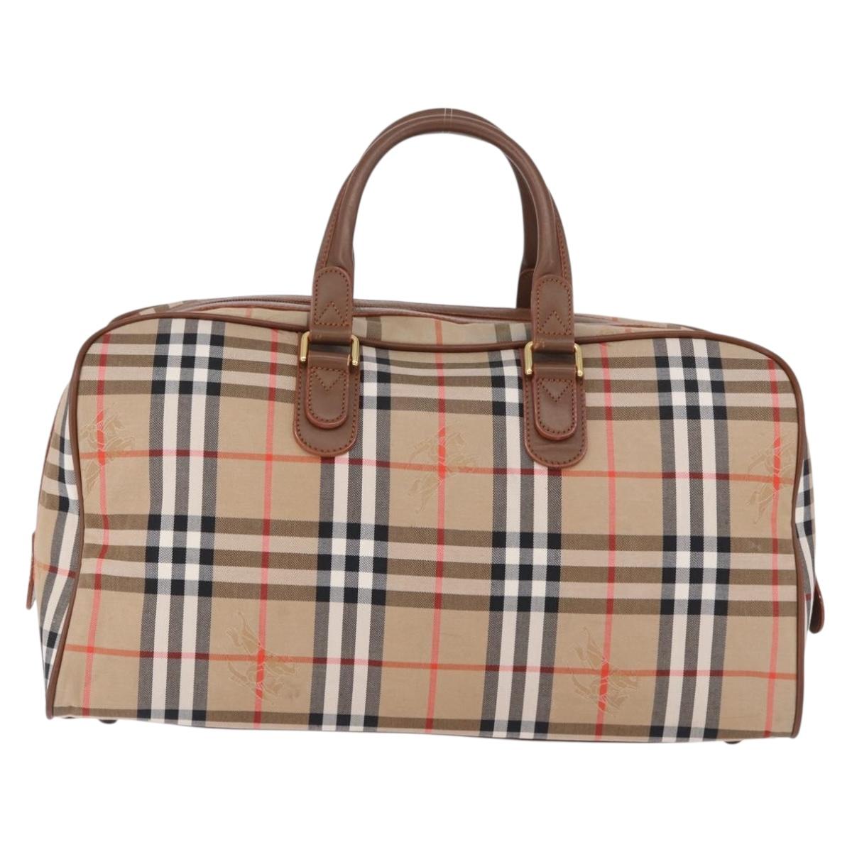 BURBERRY Nova Check Boston Bag Canvas Beige Gold Auth am12209V
