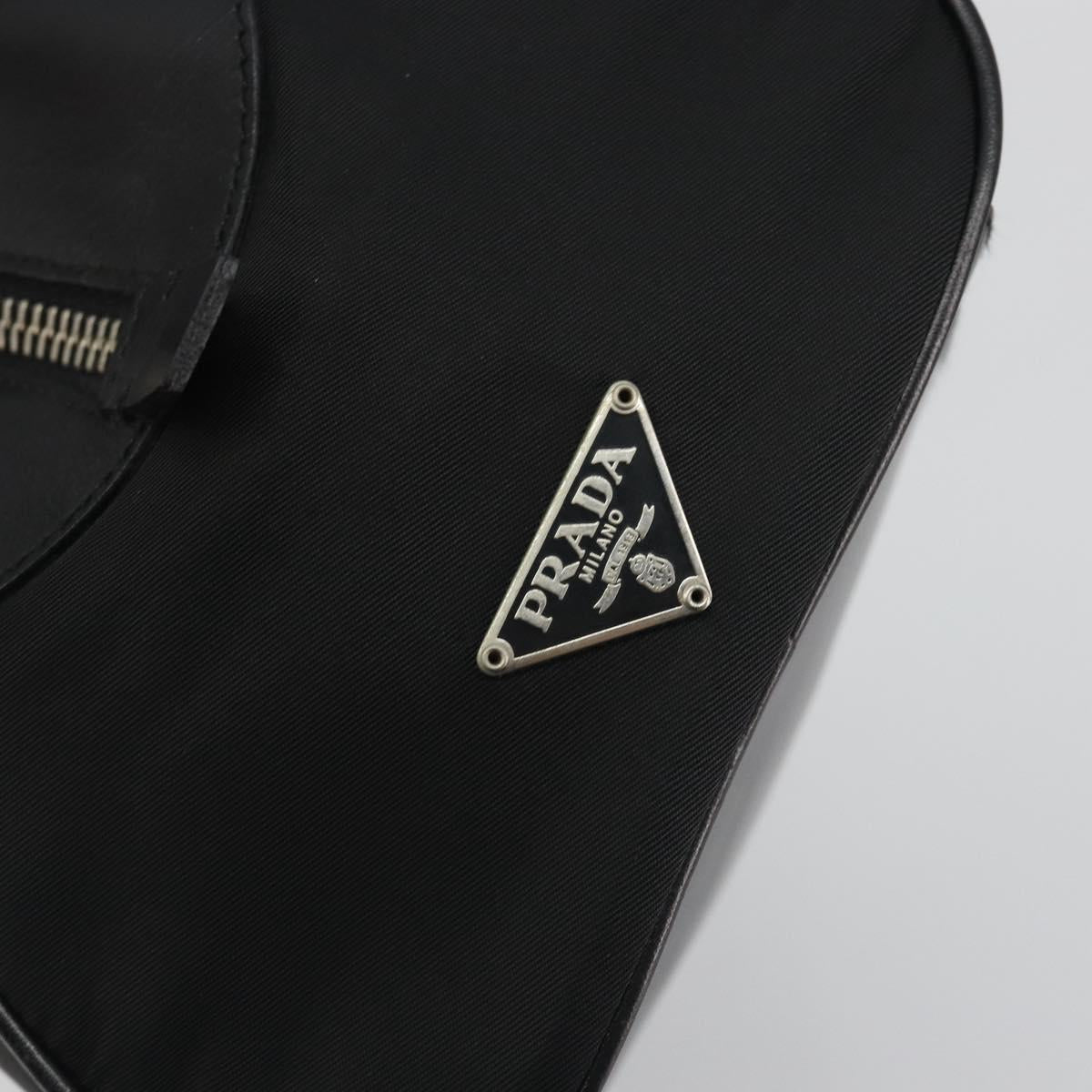 PRADA Hand Bag Nylon Leather Black Silver Auth am12218V