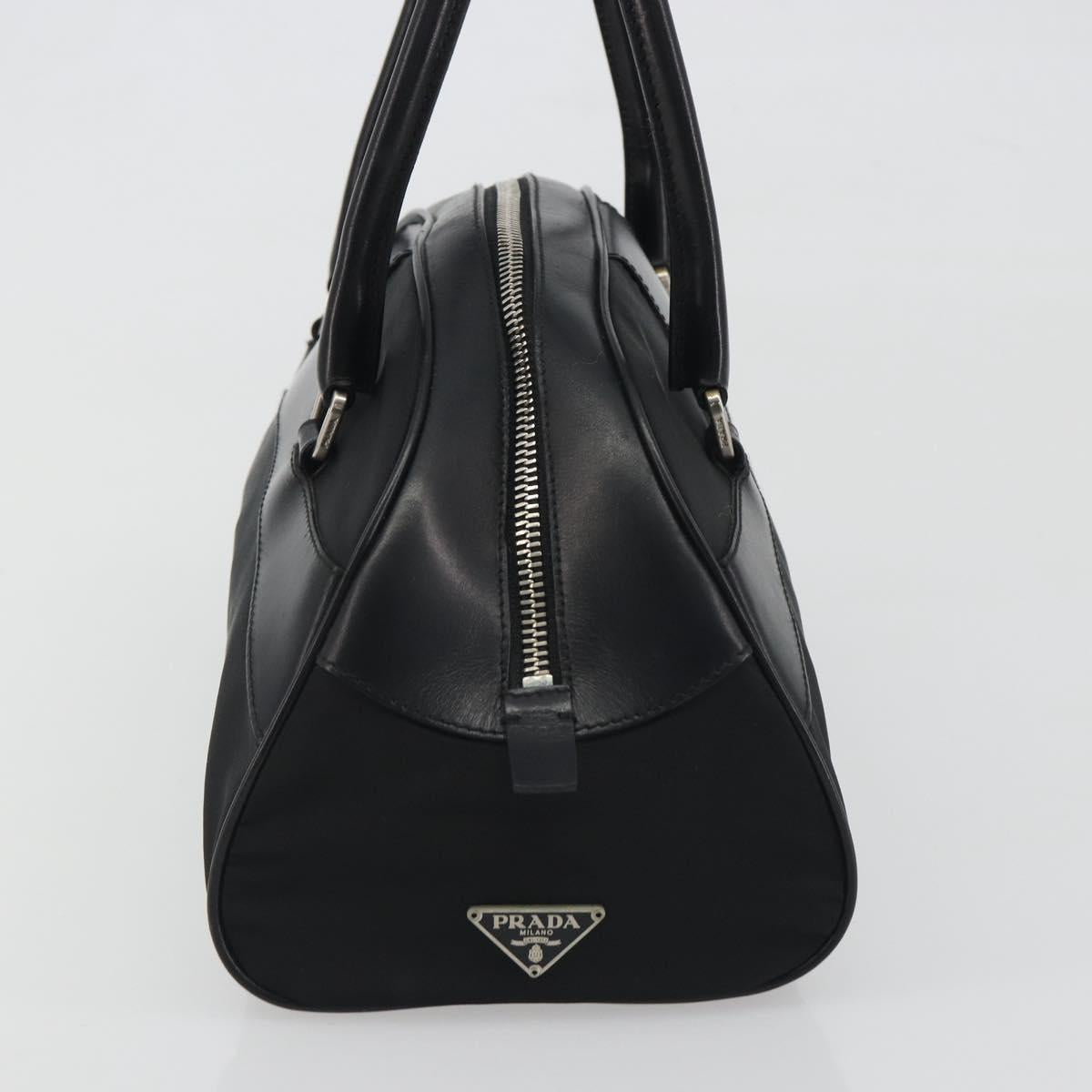 PRADA Hand Bag Nylon Leather Black Silver Auth am12218V