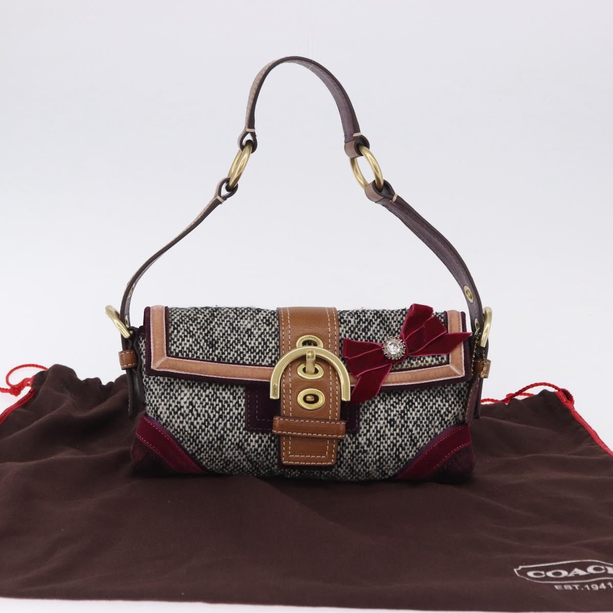 Coach Soho One Belt Hand Bag Tweed Multicolor Gold Auth am12221V