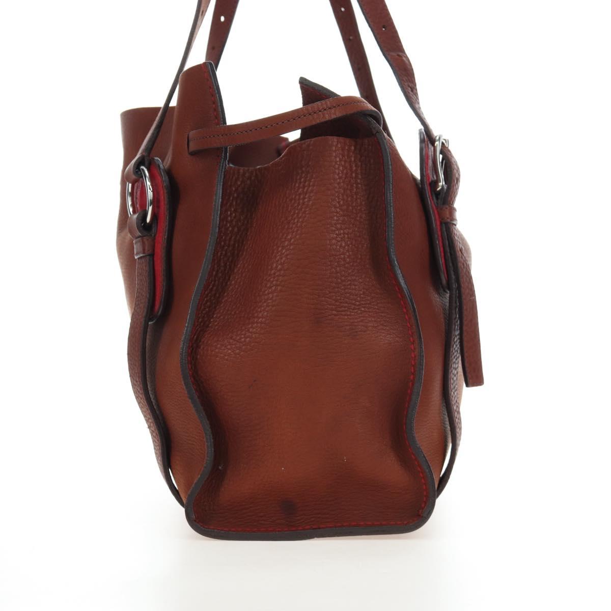 Miu Miu Tote Bag Leather Brown Silver Auth am12225V