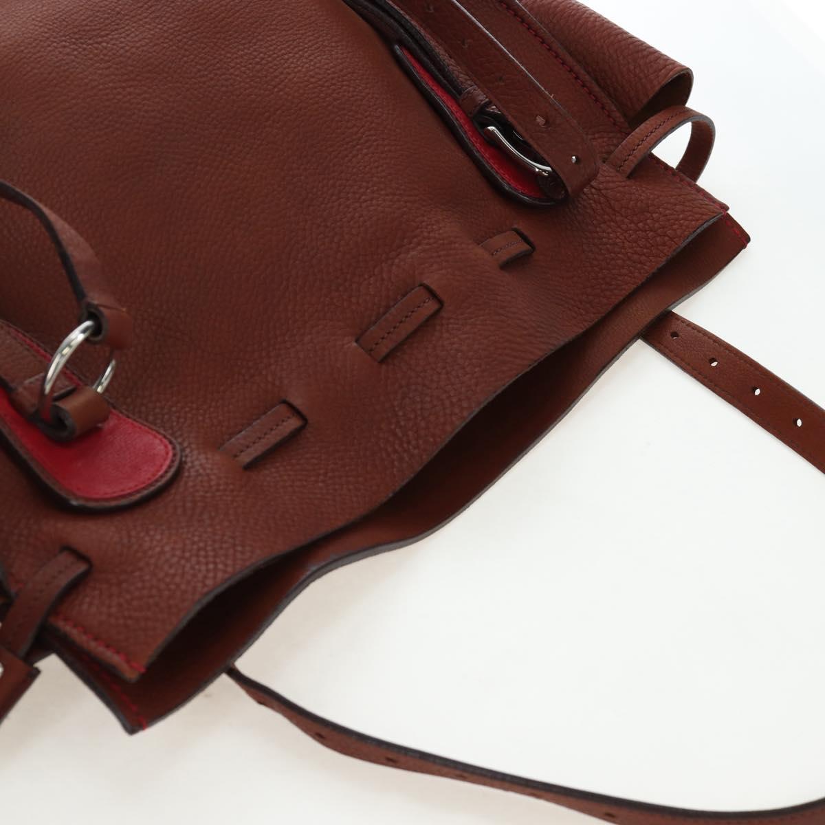 Miu Miu Tote Bag Leather Brown Silver Auth am12225V