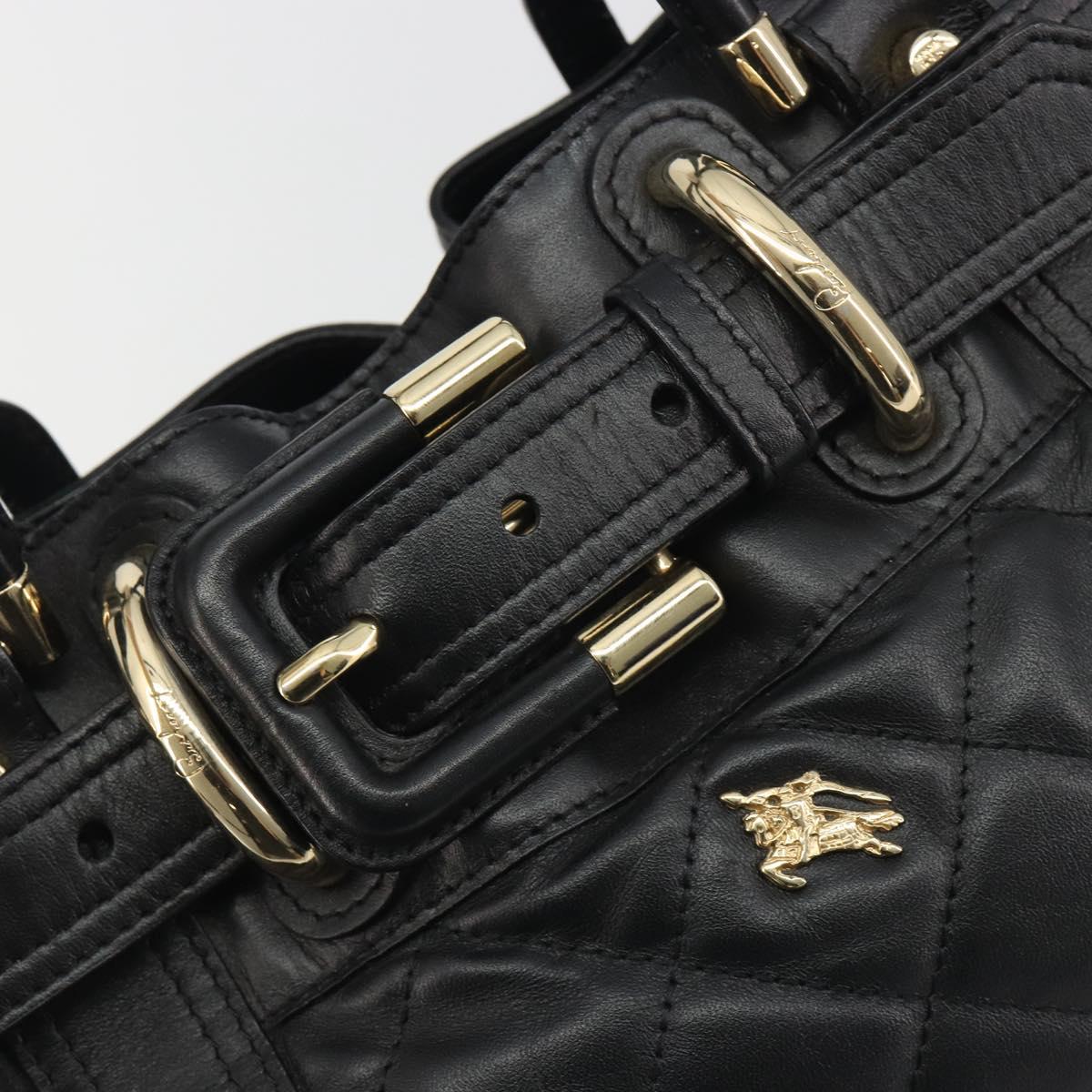 BURBERRY Hand Bag Leather Black Gold Auth am12226V