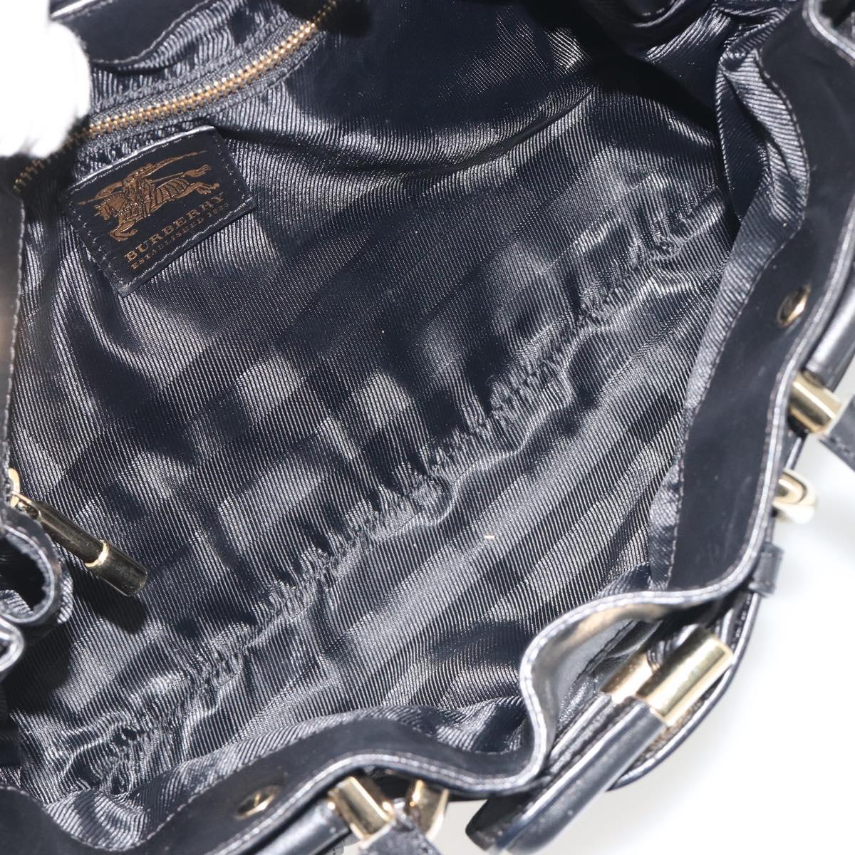 BURBERRY Hand Bag Leather Black Gold Auth am12226V