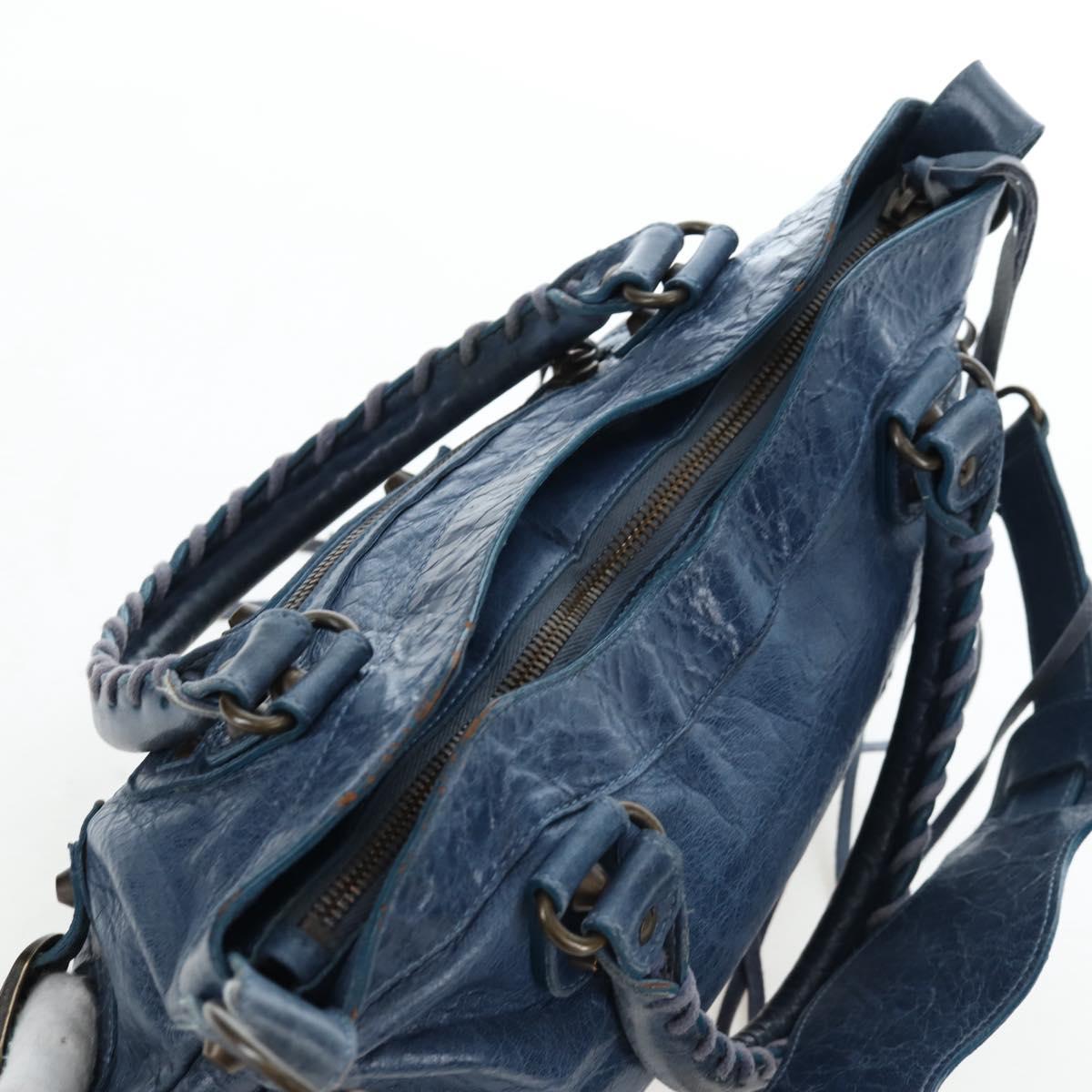 BALENCIAGA The First Hand Bag Leather 2way Blue Gold 103208 Auth am12227V