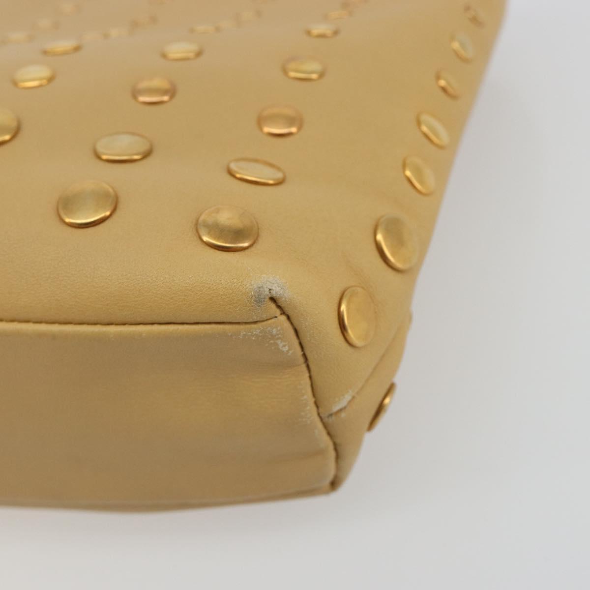 PRADA Studs Tote Bag Leather Beige Gold BN0181 Auth am12230V