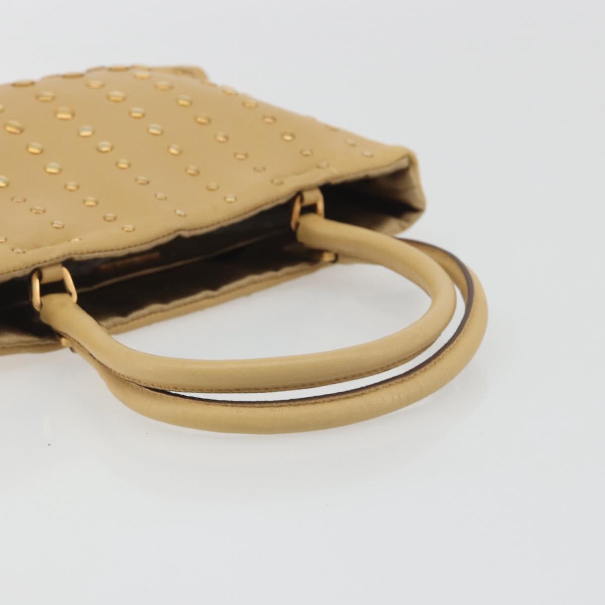 PRADA Studs Tote Bag Leather Beige Gold BN0181 Auth am12230V