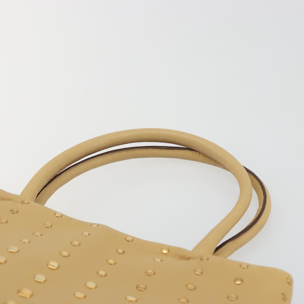 PRADA Studs Tote Bag Leather Beige Gold BN0181 Auth am12230V