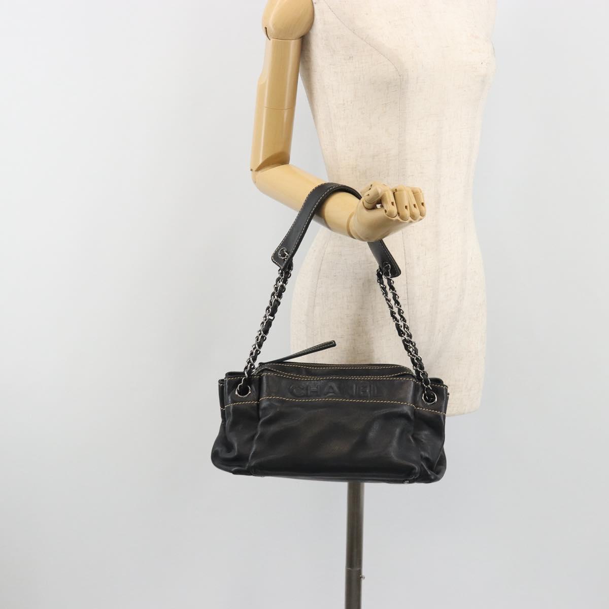 CHANEL CC Chain Hand Bag Leather Black Silver CC Auth am12231SAM