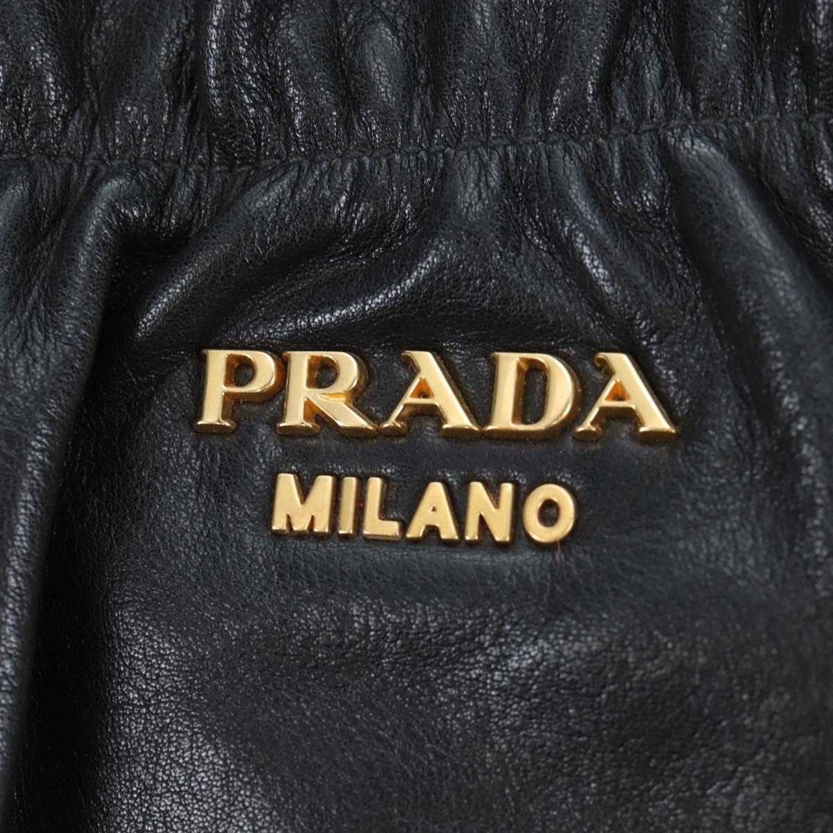 PRADA Side Ribbon Hand Bag Leather Black Gold BR4240 Auth am12234V