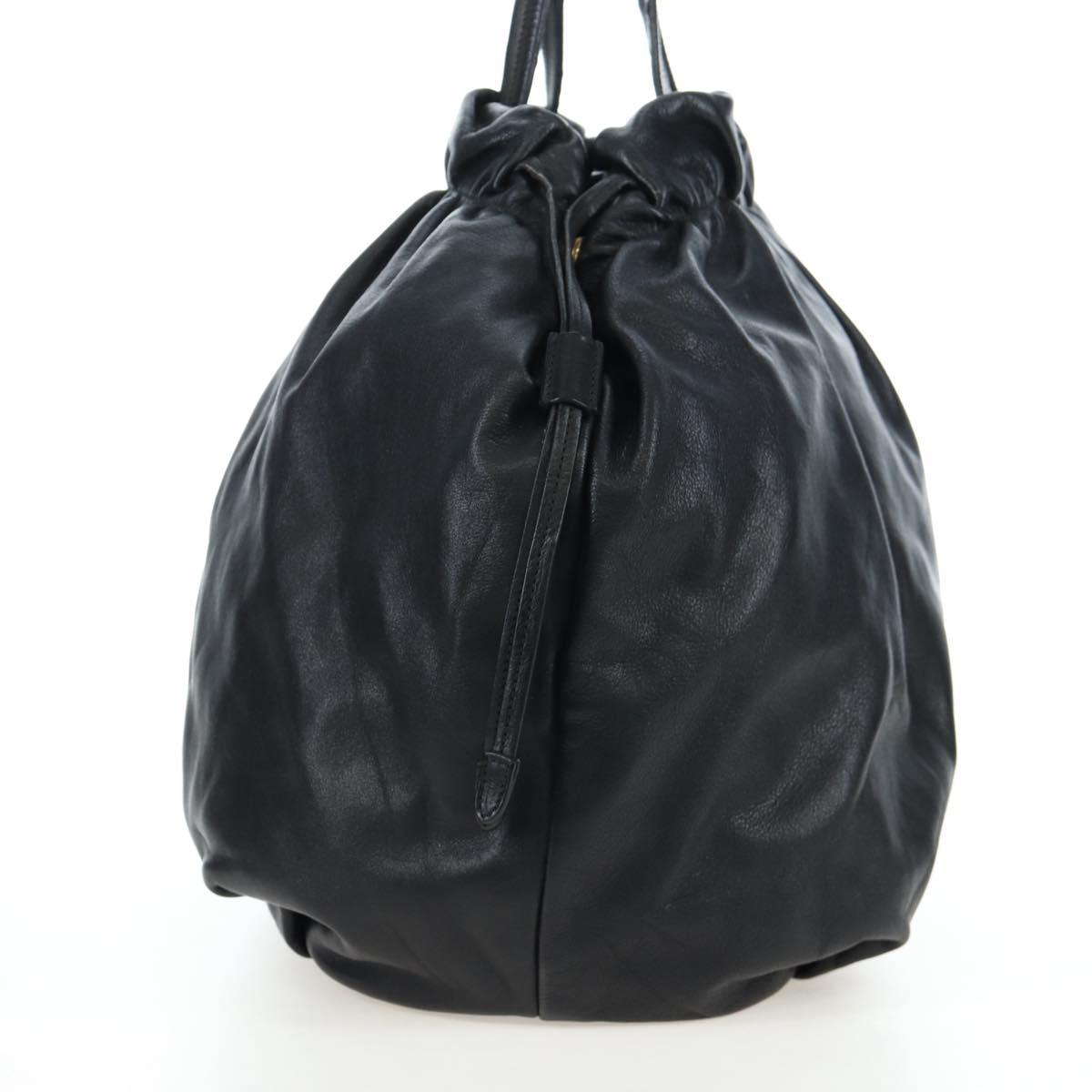 PRADA Side Ribbon Hand Bag Leather Black Gold BR4240 Auth am12234V