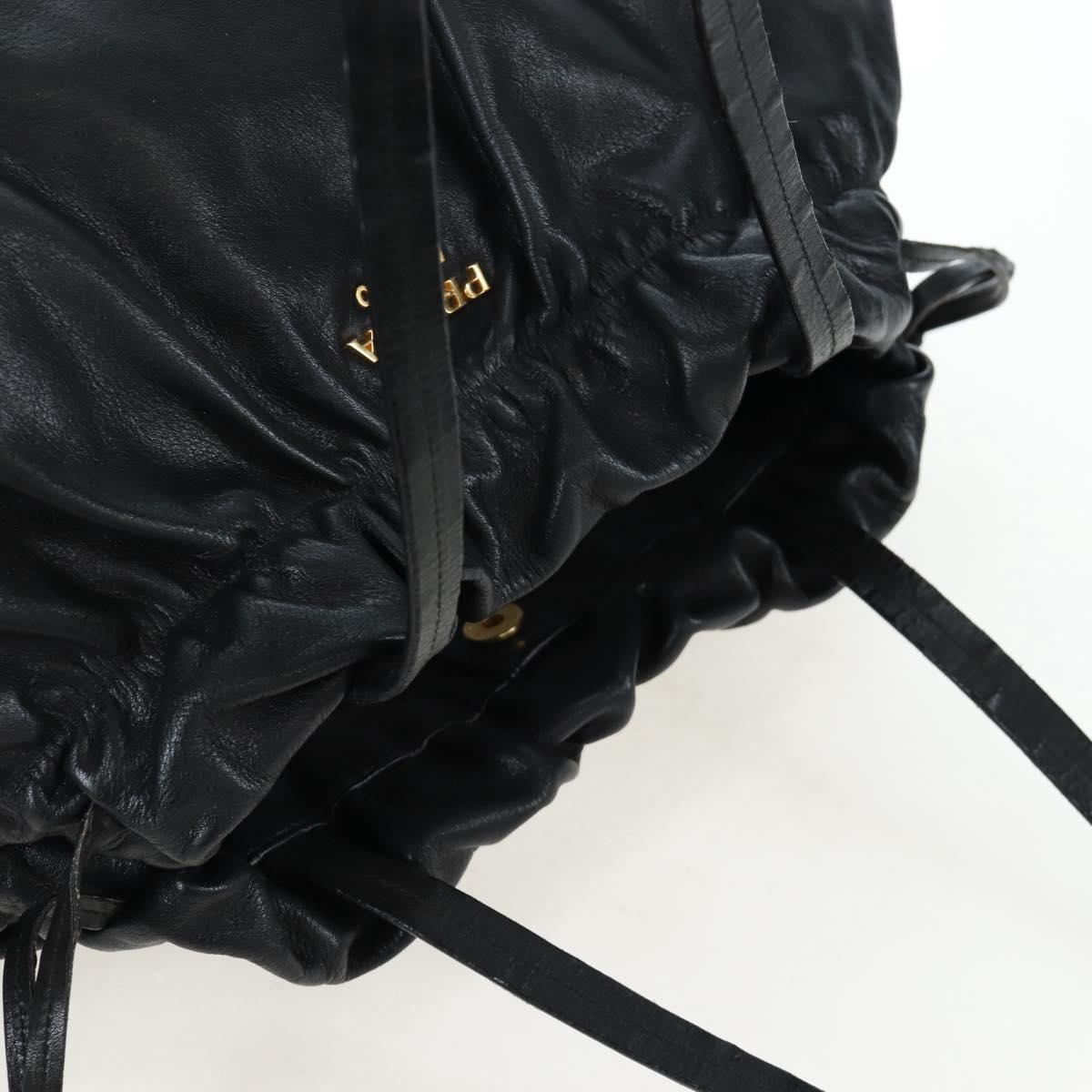 PRADA Side Ribbon Hand Bag Leather Black Gold BR4240 Auth am12234V