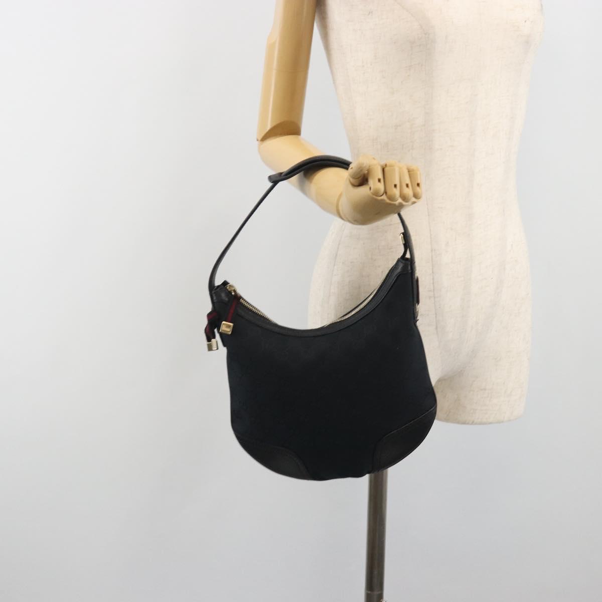 GUCCI GG Canvas Pretty Shoulder Bag Black Gold 162895 Auth am12235V
