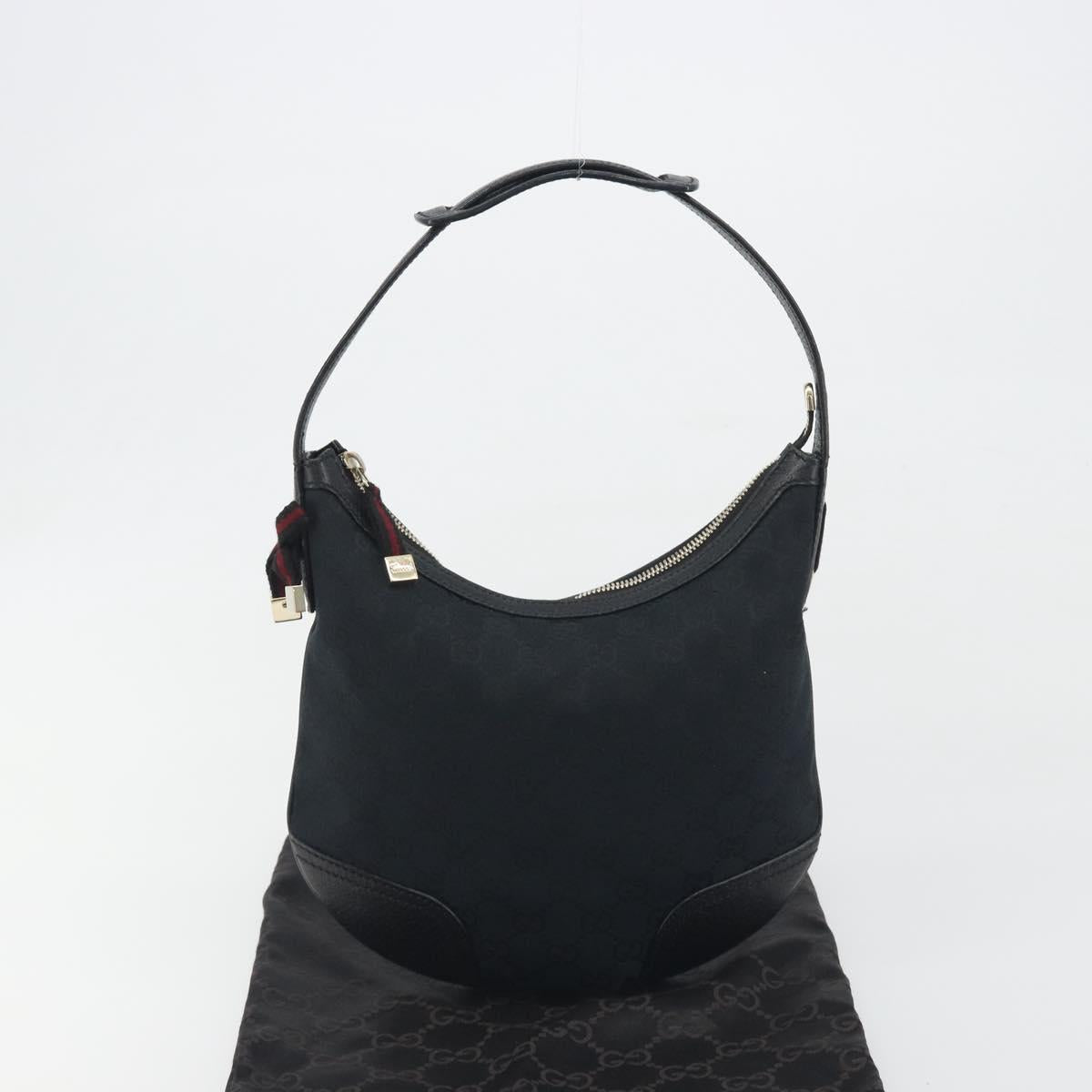 GUCCI GG Canvas Pretty Shoulder Bag Black Gold 162895 Auth am12235V