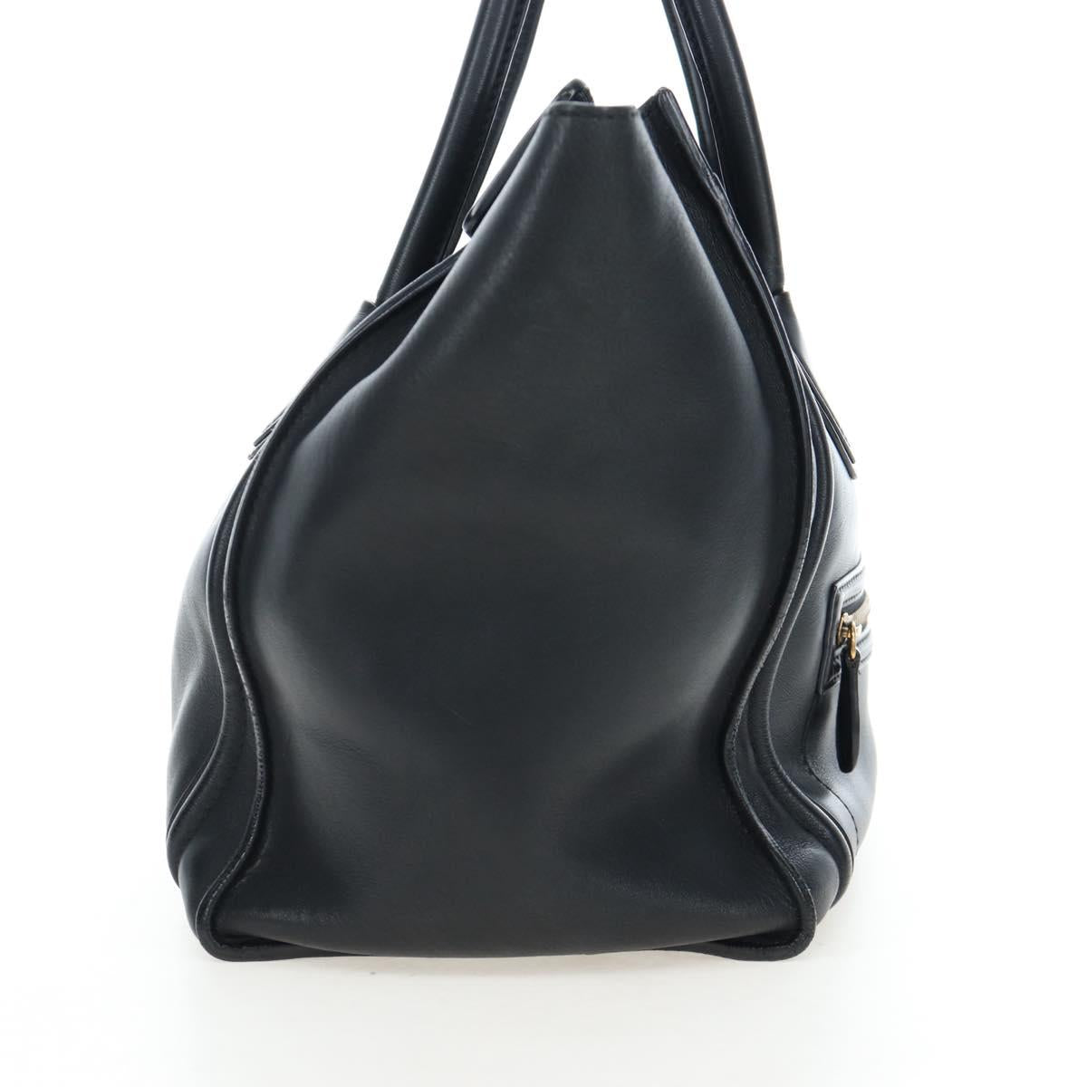 CELINE Luggage Hand Bag Leather Black Gold Auth am12236V