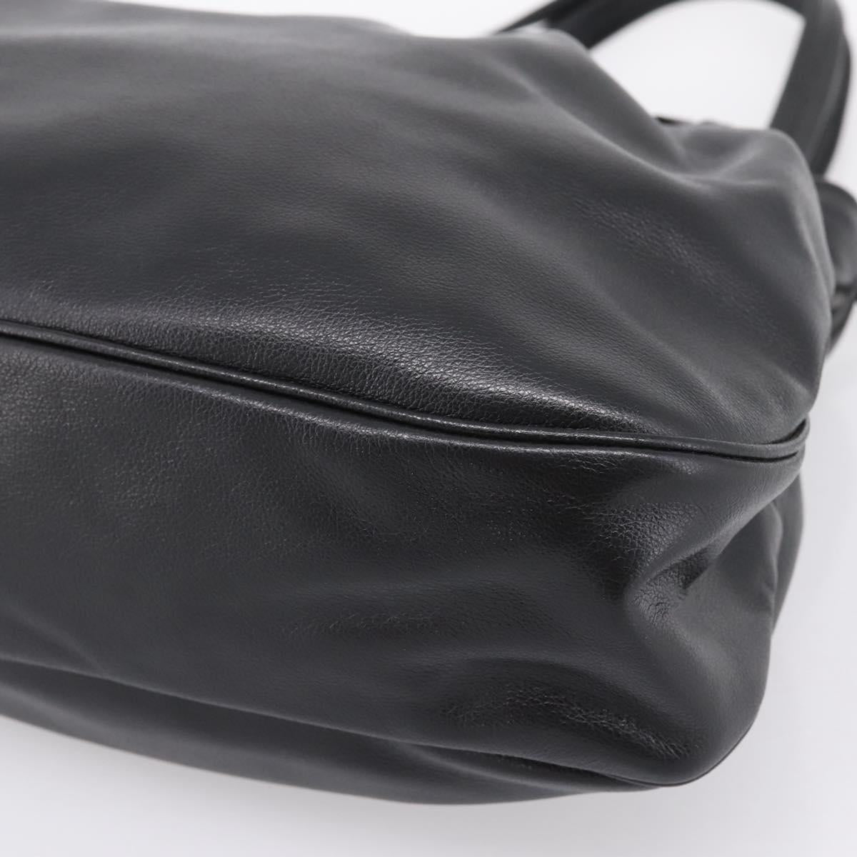 PRADA Tote Bag Calf Skin Black Gold Auth am12245SAM