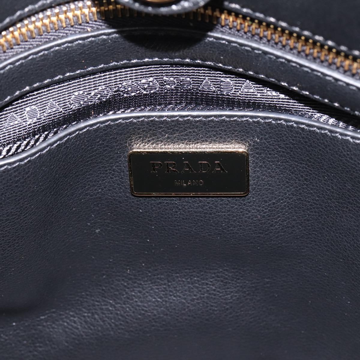 PRADA Tote Bag Calf Skin Black Gold Auth am12245SAM