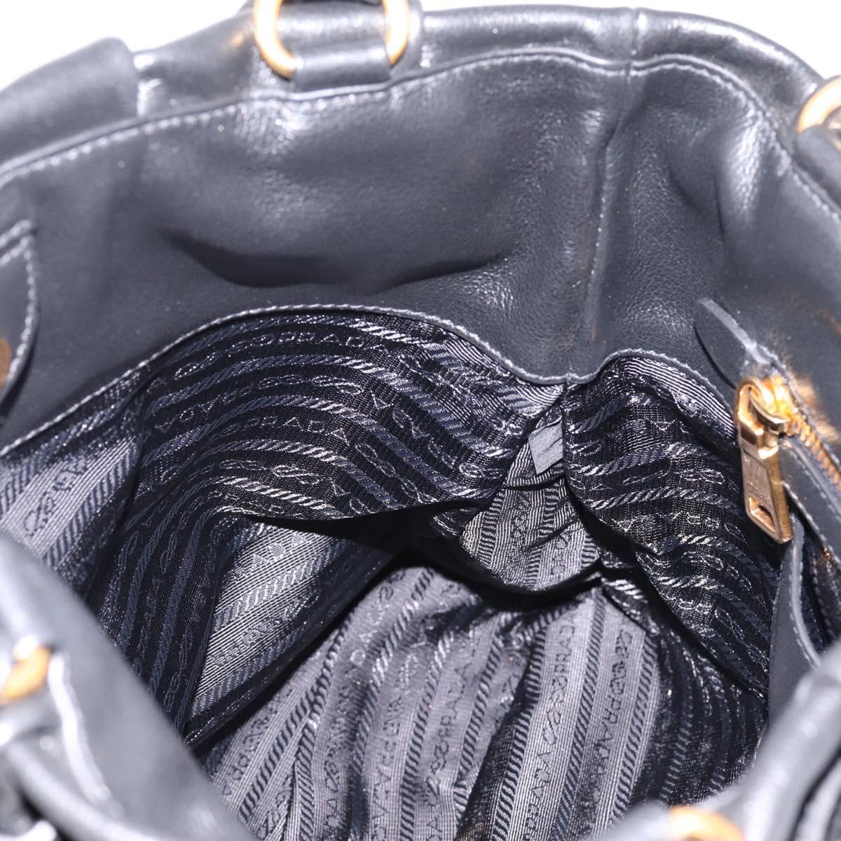 PRADA Tote Bag Calf Skin Black Gold Auth am12245SAM