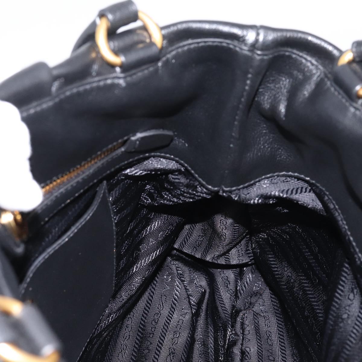 PRADA Tote Bag Calf Skin Black Gold Auth am12245SAM