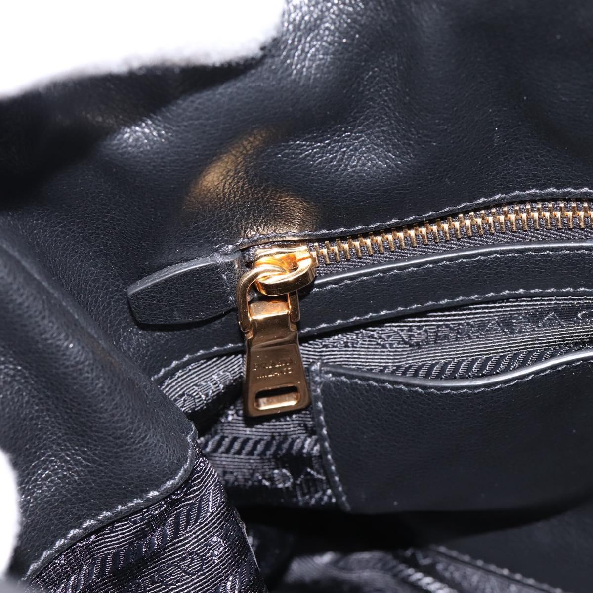 PRADA Tote Bag Calf Skin Black Gold Auth am12245SAM
