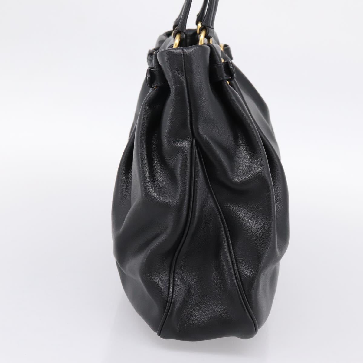 PRADA Tote Bag Calf Skin Black Gold Auth am12245SAM