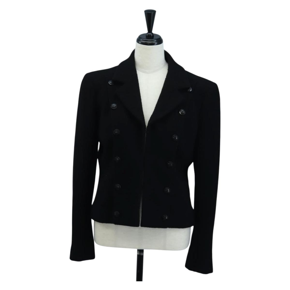 CHANEL Jacket Wool tweed Black CC Auth am12252SAM