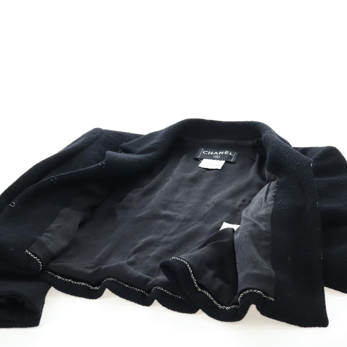 CHANEL Jacket Wool tweed Black CC Auth am12252SAM