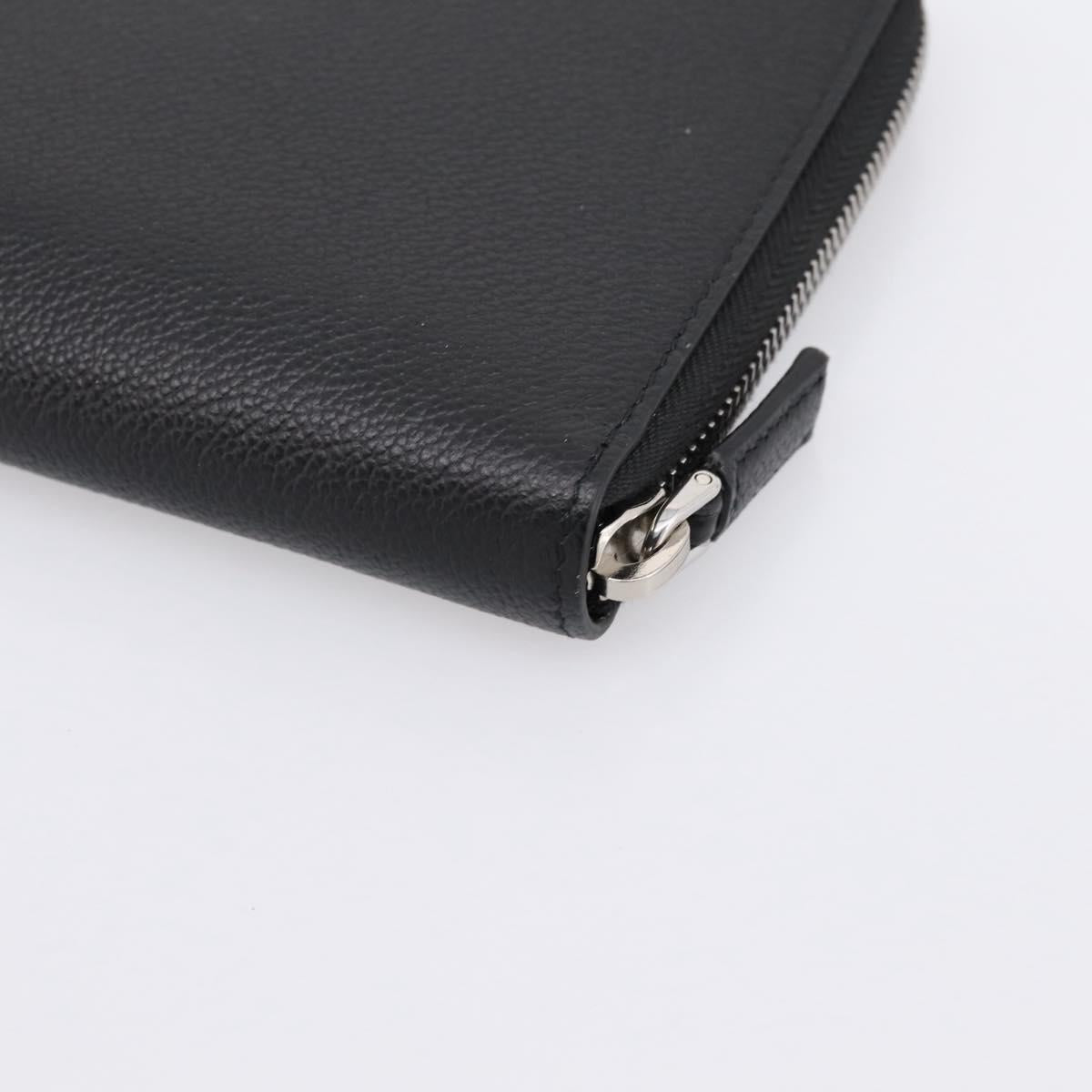 PRADA Organizer Round Long Wallet Leather Black Silver Auth am12253M