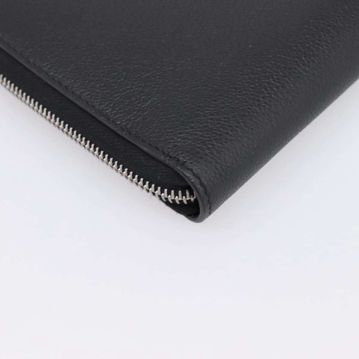 PRADA Organizer Round Long Wallet Leather Black Silver Auth am12253M