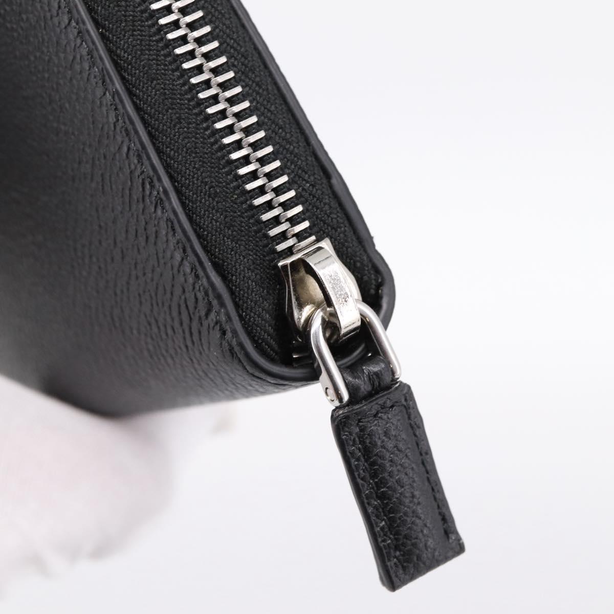 PRADA Organizer Round Long Wallet Leather Black Silver Auth am12253M