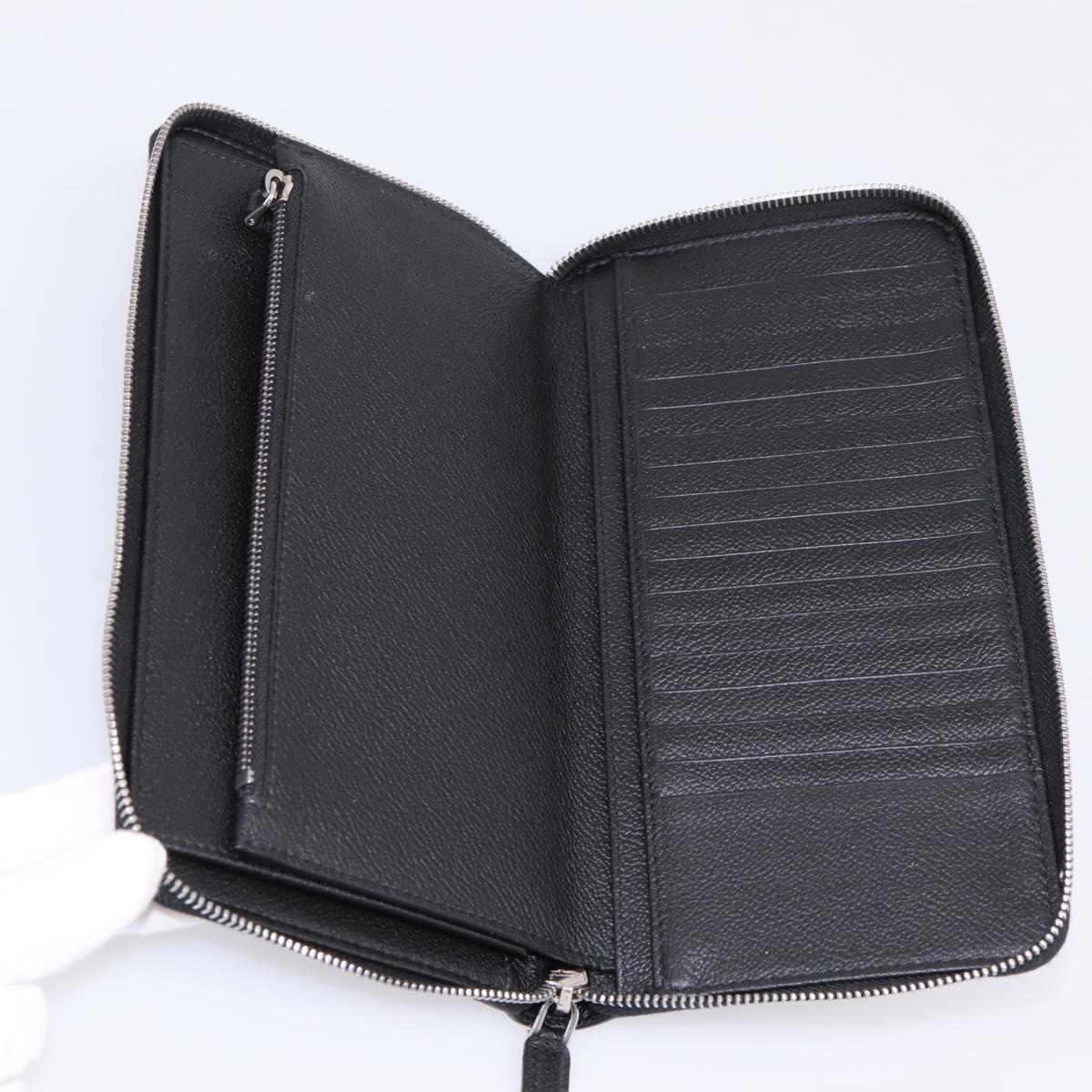 PRADA Organizer Round Long Wallet Leather Black Silver Auth am12253M